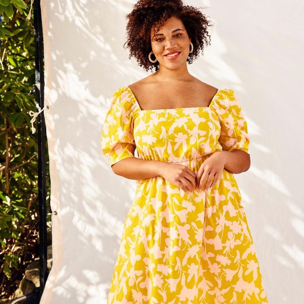 Eloquii Yellow Floral Midi Dress